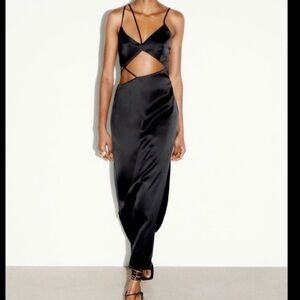 Zara Satin Effect Cutout Midi Dress black Blogger fave strappy